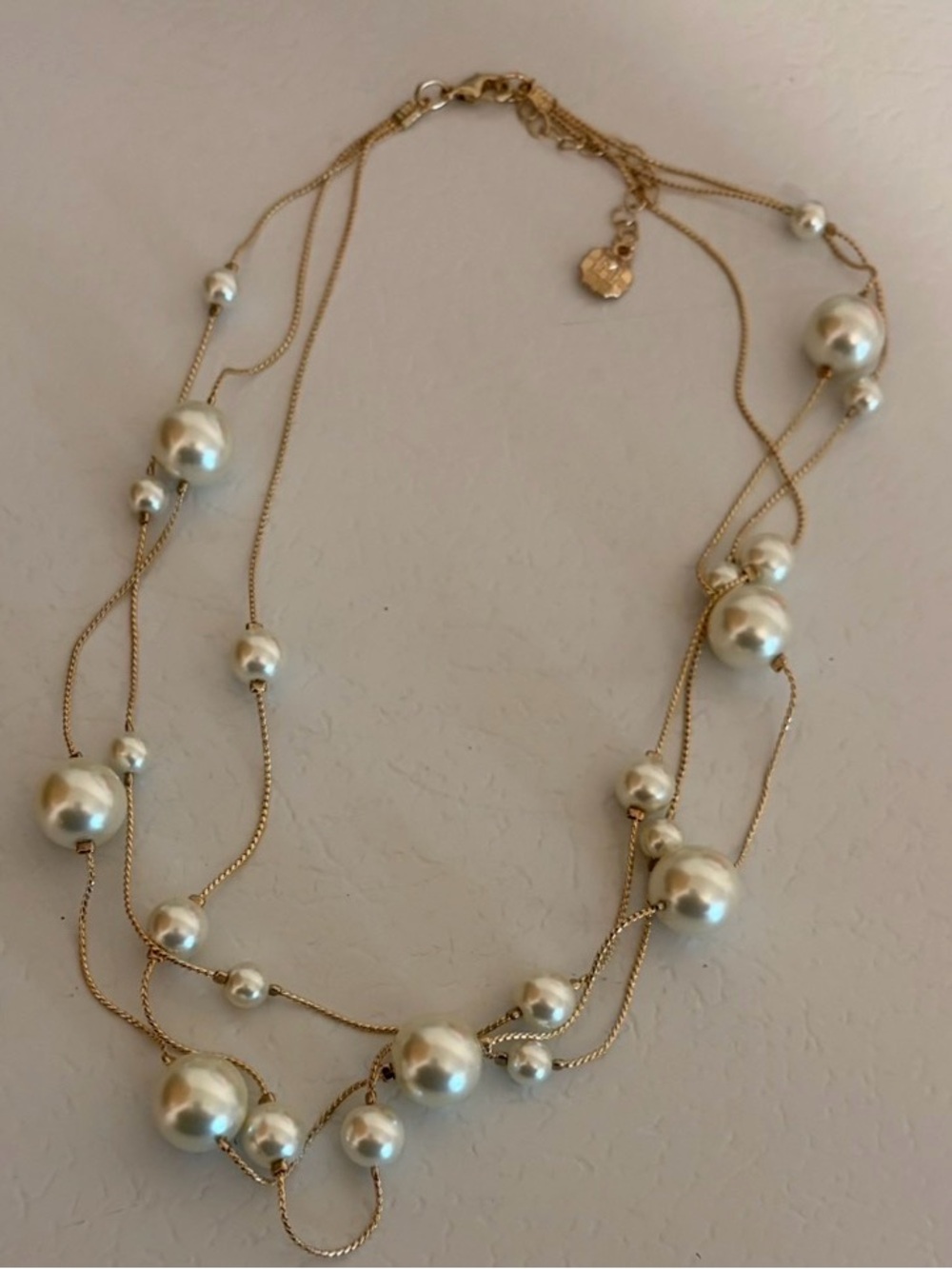 Gold Multi-Strand Necklace with Ivory Pearls